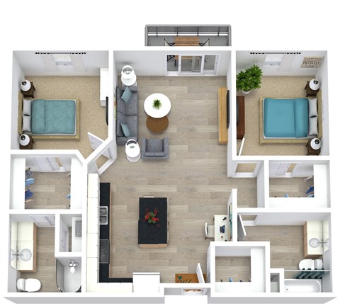 Floor plan for 2 beds, 2 baths, 1206 sqft